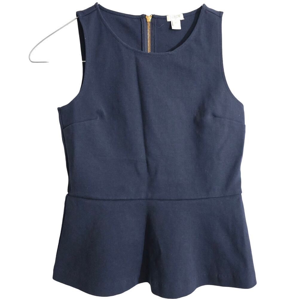 J.Crew Factory Navy‎ Blue Peplum Top XS Womens Sleeveless Office Business Cotton